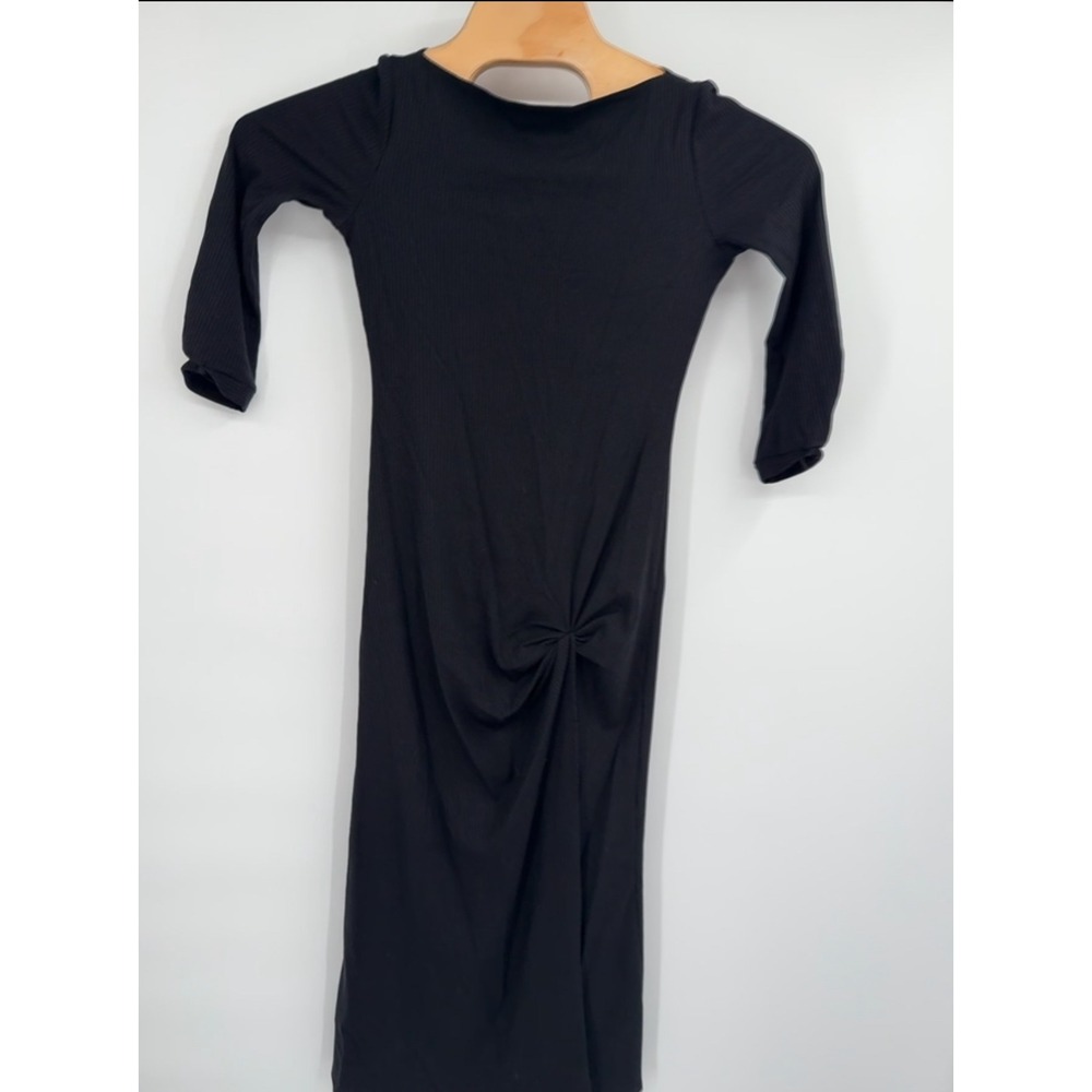 Reformation Belmont Black Ribbed Knit Gathered 3/4 Sleeve Midi Dress Size S NWT